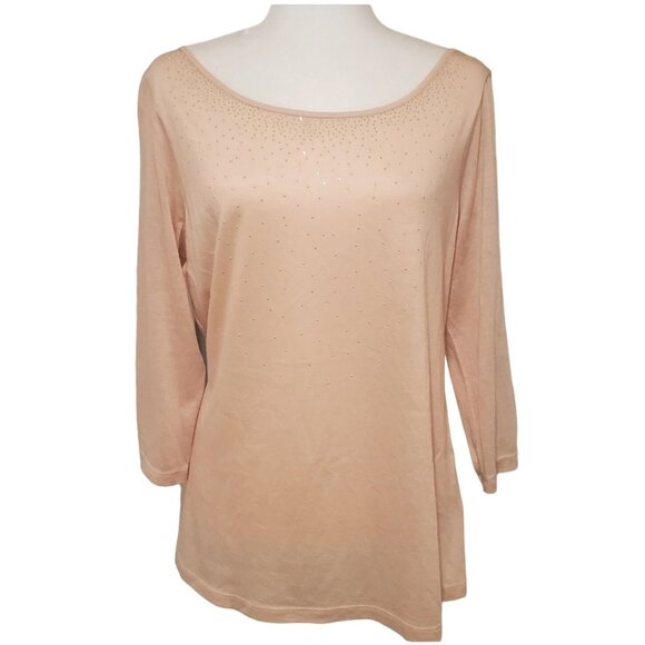 The Limited Womens XL Blush Pink Studded Neckline 3/4 Sleeve Top - Picture 1 of 10